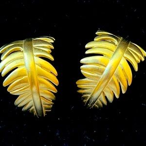 Vintage Givenchy Runway Earrings Classic Clip on Banana Leaf Gold